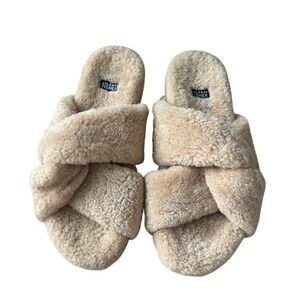 Eileen Fisher Dello Shearling Slides Sandals Beige Lamb Fur Slippers 8.5 NWOB
